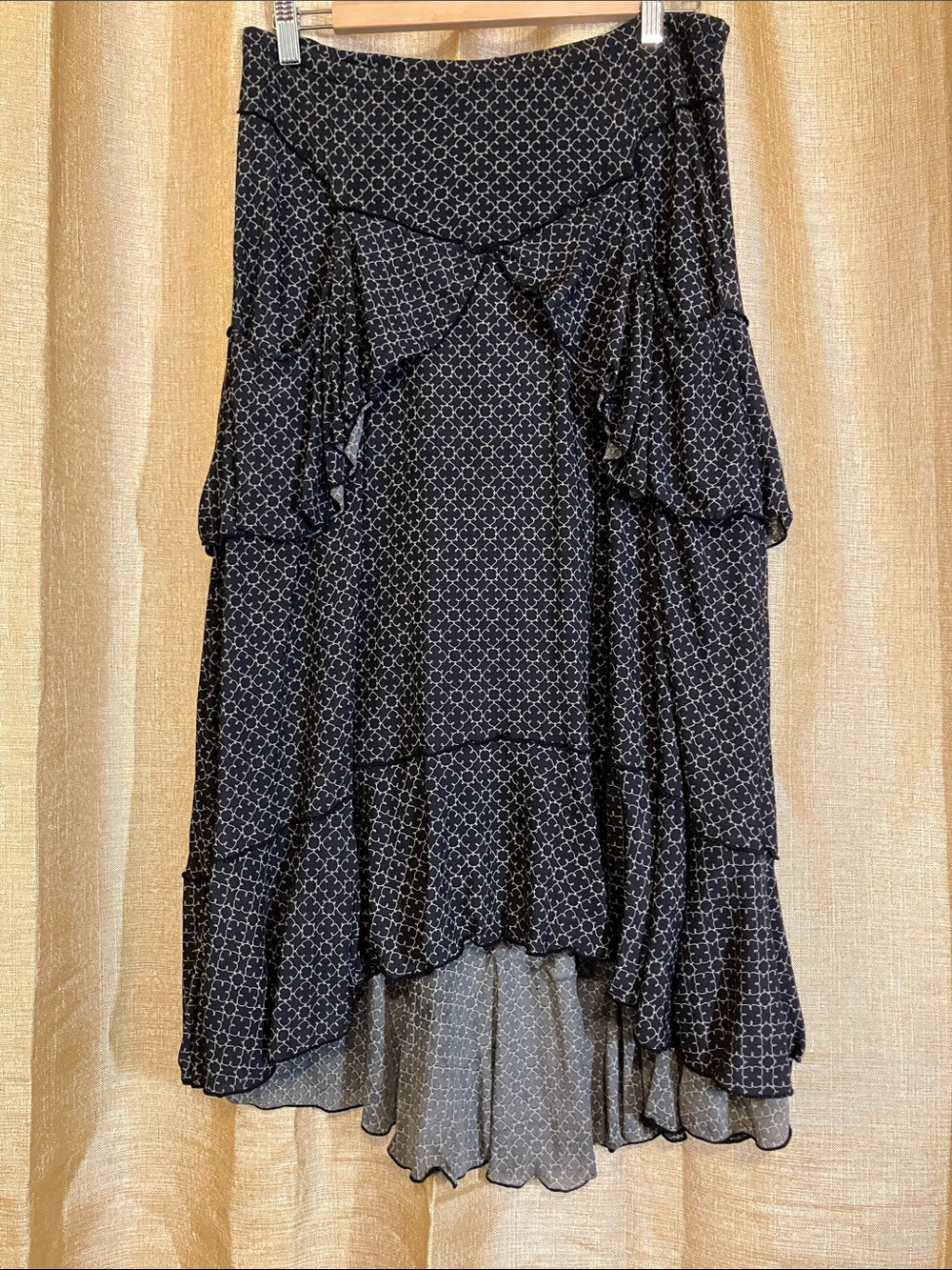Black Printed High-Low Ruffle Skirt